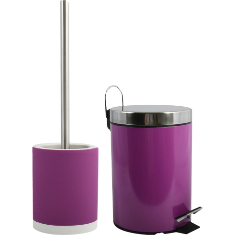 MSV Badkamer accessoires set - paars - pedaalemmer/wc-borstel -