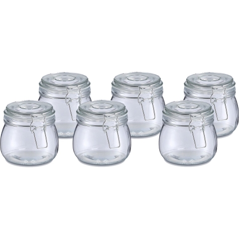 Voorraadpot/bewaarpot Alfie - 6x - 500 ml - glas - beugelsluiting - D11 x H11 cm -