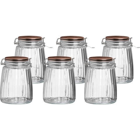 Weckpot/inmaakpot - 6x - 1,5L - glas - met beugelsluiting - koperen deksel -