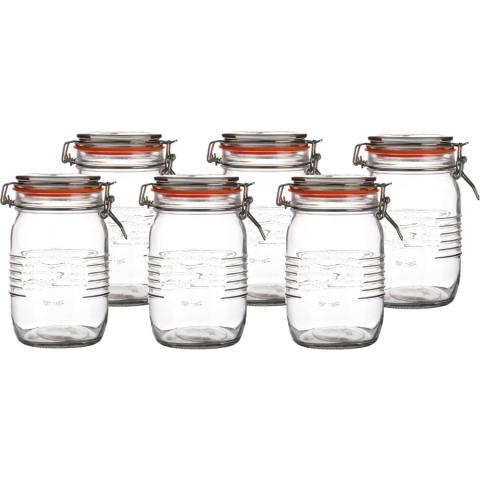 Weckpot/inmaakpot - 6x - 1L - glas - met beugelsluiting - D14 x H17 cm -