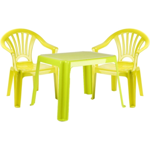 Kinderstoelen 2x met tafeltje set - buiten/binnen - groen - kunststof -