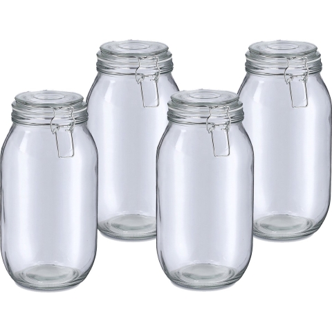 Voorraadpot/bewaarpot Alfie - 4x - 2L - glas - beugelsluiting - D13 x H26 cm -