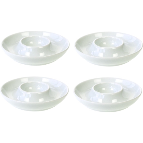 Eierdopjes - 8x st - wit - 8 cm - porselein - houders voor gekookte eieren -