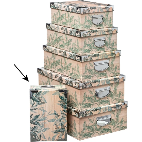 5Five Opbergdoos/box - 6x - Green Leafs - L28 x B19.5 x H11 cm - Stevig karton - Leafsbox -