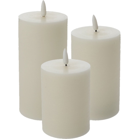 LED kaarsen/stompkaarsen - set 3x - creme wit - H10 tot H15 cm - flikkerend licht - timer -