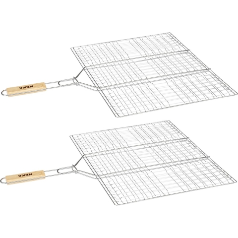 BBQ/barbecue hamburger grill klem met houten handvat 40 x 50 cm -