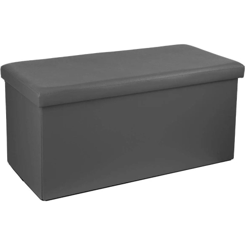 Poef/hocker - opbergbox - grijs - kunststof/mdf - 76 x 38 x 38 cm - opvouwbaar -