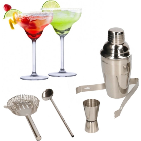 Set van 4x Margarita cocktailglazen met complete 5-delige cocktailshaker set RVS -