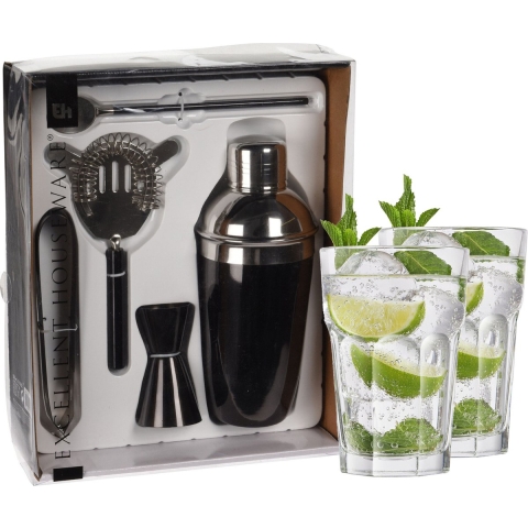Excellent Houseware cocktails maken set 5-delig met 4x Mojito glazen -