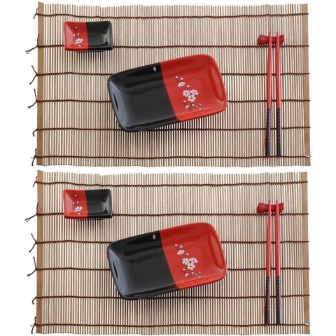 10-delige sushi serveer set keramiek voor 2 personen zwart/rood -