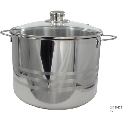 Soeppan met glazen deksel - RVS - 8 liter - D24 x H21 cm -