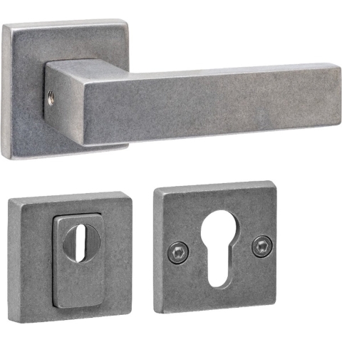 Intersteel Set achterdeurbeslag Vierkant Deurkruk Amsterdam met SKG3 veiligheidsrozetten rvs getrommeld