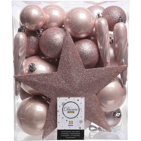 Inhoud 1 Piek In Vorm Van Een Ster, 4 X Kerstbal Glans 8cm, 6 X Kerstbal Glans