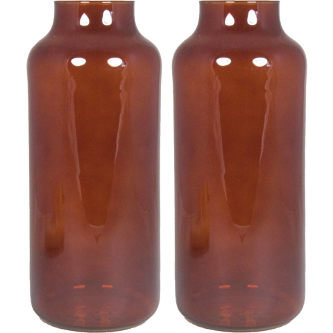 Set van 2x bloemenvazen - bruin/transparant glas - H35 x D15 cm -