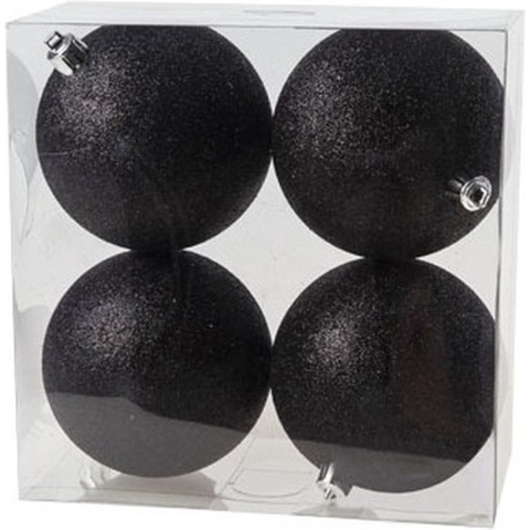 12x Zwarte glitter kerstballen 10 cm kunststof -
