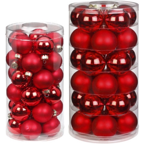 60x stuks glazen kerstballen rood mix 4 en 6 cm glans en mat -