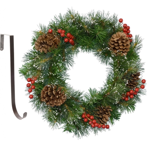 Kerstkrans gedecoreerd 50 cm kunststof incl. ijzeren deurhanger -