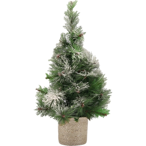 Besneeuwde kunstboom/kunst kerstboom 75 cm met naturel jute pot -