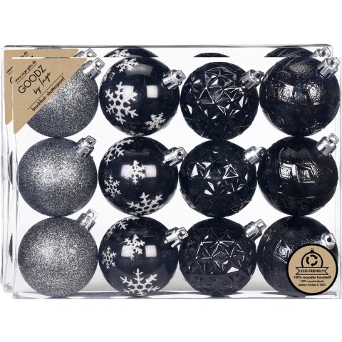Kerstballen gedecoreerd - 24x st - zwart - 6 cm -kunststof -