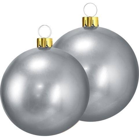 Grote opblaasbare decoratie kerstballen - 2x st - 45 en 65 cm - zilver -
