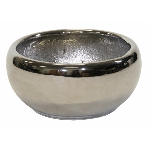 Mega Collections Bloempot/schaal Emperor laag - rond - zilver - D33 x H17 cm - glans -