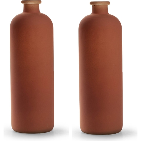 Jodeco - bloemenvaas Avignon - 2x - Fles model - glas - mat terra - H33 x D11 cm -