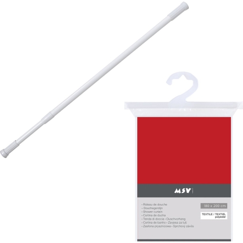 MSV Douchegordijn met ringen - rood - 180 x 200 cm - ophangstang uitschuifbaar 70-120 cm -