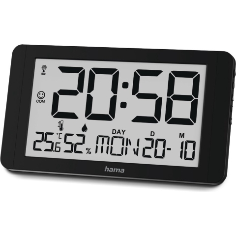 Hama Digitale DCF Wandklok Cuba + Thermometer en Hygrometer Zwart