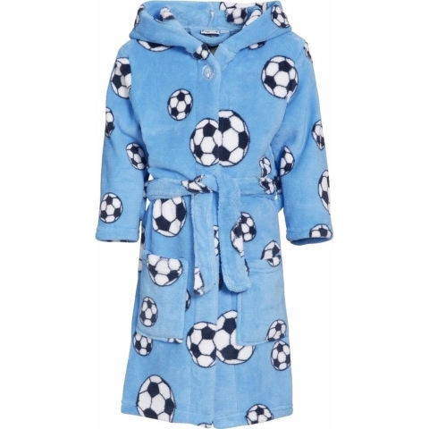 Kinder badjas/ochtendjas met voetbal print - blauw - polyester 98/104 (4-5 jr) -