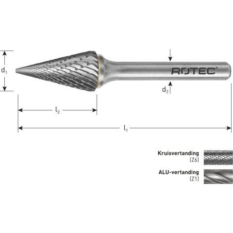 Rotec HM-Stiftfrees, model M - Z6 / Kruisvertand / ø12,7x22x71xø6mm - 4401301