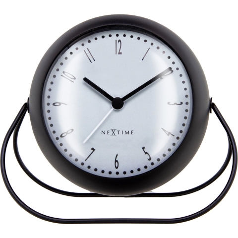 NeXtime - Tafelwekker 14x12x8cm - Stil - Zwart - Metaal - NeXtime