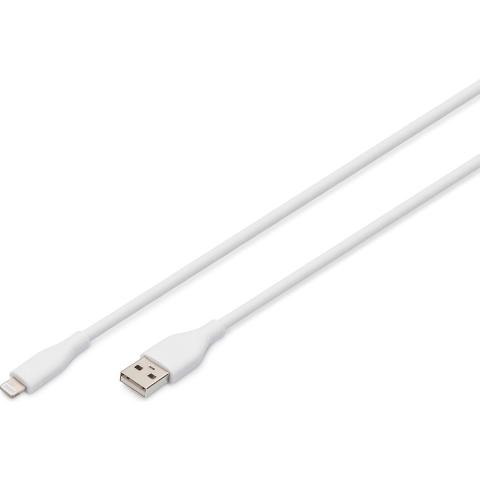 Digitus USB-laadkabel USB 2.0 USB-A stekker, Apple Lightning stekker 100 cm Wit Flexibel, Zeer flexibel, Met USB, Silicone, Uitstekende