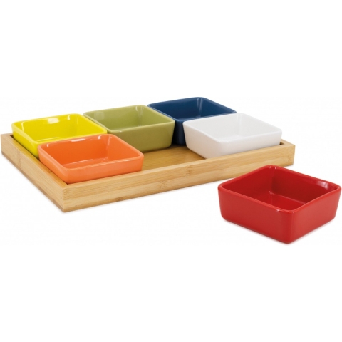 Remember Schalenset met Houten Dienblad Set van 7 Stuks