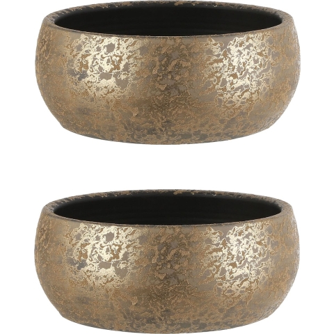 2x stuks bloempot schaal keramiek voor kamerplanten goud 15 x 37 cm -