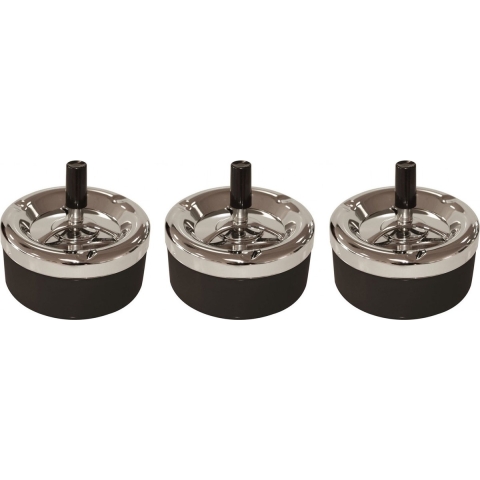 Draai asbak - 3x stuks - zwart chroom - 11,5 cm - draai asbak - drukasbak -