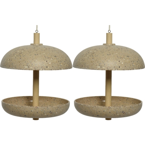 2x stuks vogel voedersilo hangend - bamboe hout - lichtbruin - 21 x 25 cm -