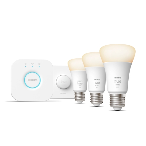 Philips Hue White Starterkit: 3 E27 Slimme Lampen (1100) + Smart Button