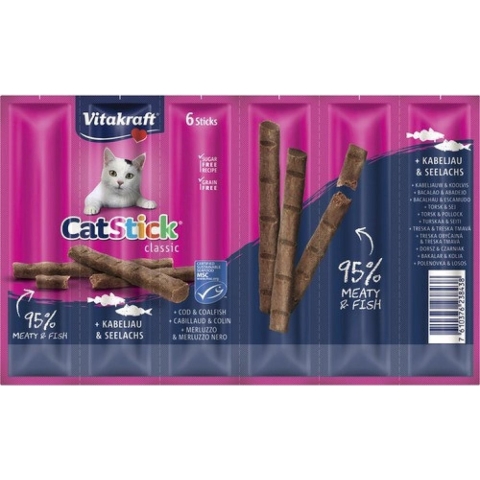 Vitakraft Catstick Classic met kabeljauw & koolvis kattensnack 10 x 6 sticks