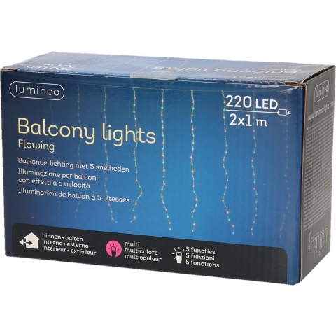 Kerstverlichting lichtgordijn - gekleurd - led 220 lampjes - 200 x 100 cm -