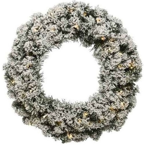 Decoris Kerstkrans - groen met kunstsneeuw - LED verlichting - 60 cm -