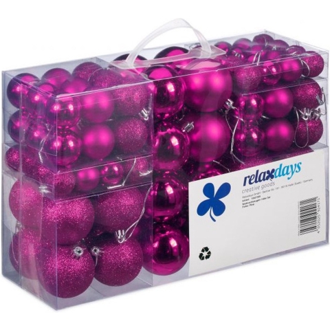 Relaxdays Kerstballen - 100x st - fuchsia roze - D3, D4, D6 cm - kunststof -