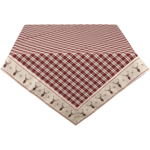Clayre & Eef Tafelkleed 100x100 cm Rood Beige Katoen Vierkant Ruit