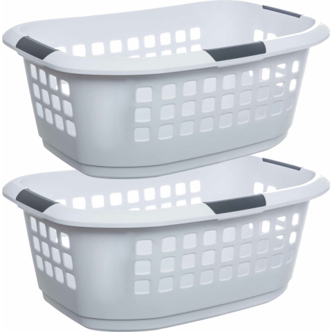 Wasmand extra groot - 2x - wit - kunststof - 51 liter - 67 x 47 x 27 cm -