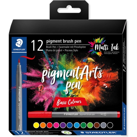 Staedtler pigment brush pen Basic Colours 371 C12-1 Fineliner Diverse kleuren 12 stuk(s)