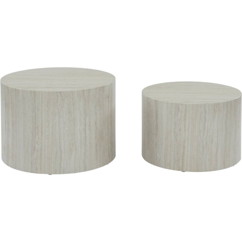 sweeek - Set van 2 ronde bijzettafels met marmerlook.
