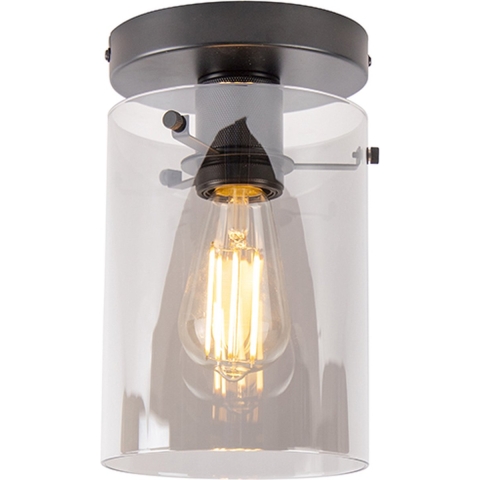 QAZQA Design plafondlamp zwart met smoke glas - Dome