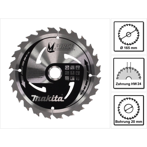Makita Accessoires Cirkelzaagblad | Hout | Mforce | 165X20X2,0 24T15G - B-32007