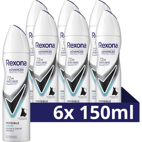 6x Rexona Deodorant Spray Advanced Protection Invisible Aqua 150 ml