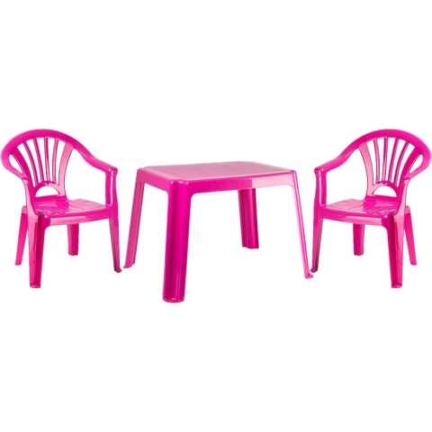 Kunststof kindertuinset tafel met 2 stoelen roze -