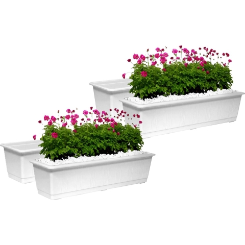 Plantenbak/bloembak - Set van 4x stuks - wit - rechthoekig - 60 x 17,5 x 14,5 cm -